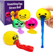 4 Pack Puking Egg Stress Ball Toys – Funny Slime Vomiting Squeeze Toy, Gross Fid