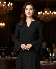 Victoria Maine Black Dress Size 8 A-Line Long Sleeves Evening Function Business