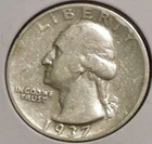 Silver Quarter - Washington - 1937-D (Tougher date.  Brightly cleaned.)