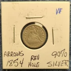 1854 Seated Liberty Dime 10C VF Arrows Holed 90% Silver Business Strike Uncert