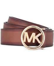 Michael Kors Twist Reversible Leather MK Logo Buckle Belt White/luggage  Size S