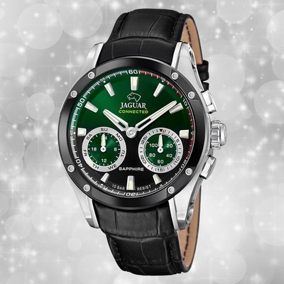 Jaguar Herrenuhr Leder schwarz Jaguar Connected Armbanduhr UJ958/2
