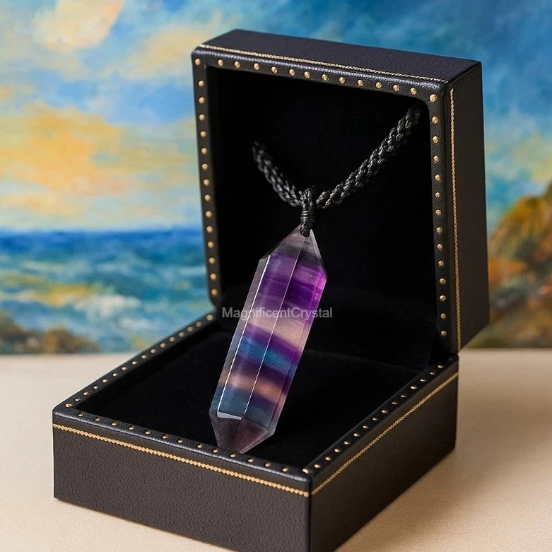 Rainbow Fluorite Stone Pendant Handmade Necklace Manifestation Stone Reiki Gift - Image 2 of 4