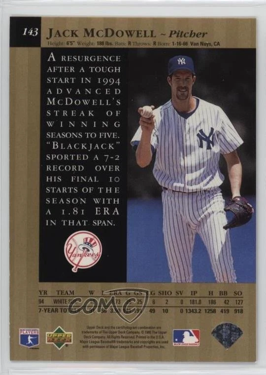 1995 Upper Deck Special Edition Gold Jack McDowell #143 - Image 2 of 2