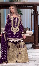 Luxury Heavy Faux Georgette Embroidered Suit Set with Palazzo  Border Dupatta