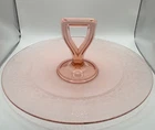 Vintage Etched Pink Depression Glass Tidbit Cookie Sandwich Tray Center Handle