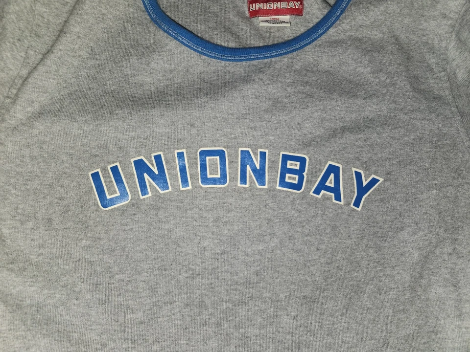 Camisa Top Unionbay Para Mujer Vintage Grande Y2K Gris Azul Logo Union Bay Pullover Foto 3 de 4