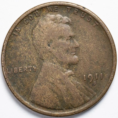 1911-S Lincoln Wheat Penny Cent San Francisco Mint Fine (F) Details