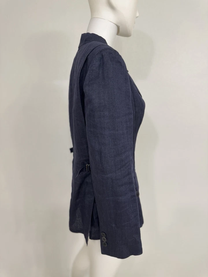 Giorgio Armani Collezioni Navy Blue Linen Blazer Jacket Utility Jacket 12 Fits M - Image 4 of 4