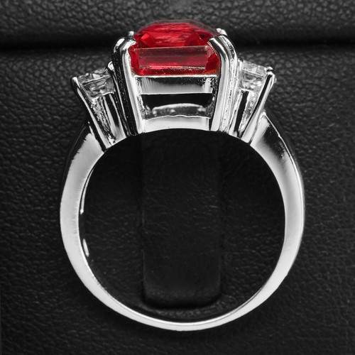 Sunset Red Orange Tourmaline Rectangle 4.70Ct 925 Sterling Silver Handmade Rings - Picture 6 of 8