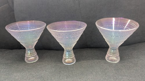 Jupiter Transparent Iridescent Beaded Bands 11.5oz Martini Glasses Set of 3 - Picture 7 of 10