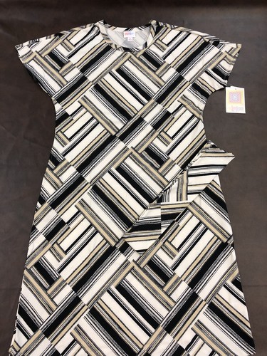 Vestido Marly Lularoe Blanco Negro Rayas Cinturón de Buceo Hasta la Rodilla 🦄 Grande 12/14 L - Imagen 6 de 8