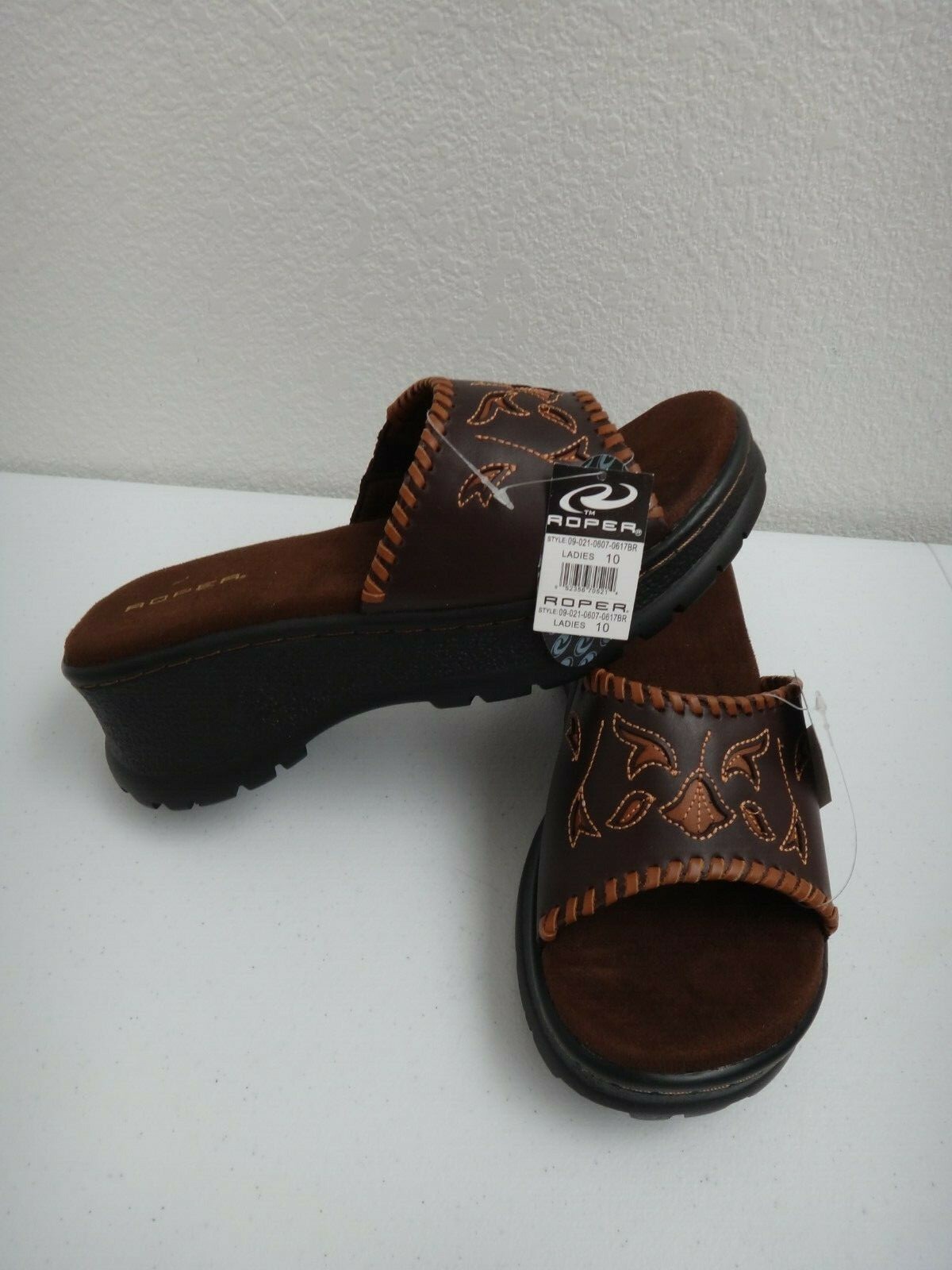 Roper femmes Bout Ouvert Mules plateforme talons compenses en cuir marron dentelle & INCRUSTATIONS Taille 10 Roper femmes Bout Ouvert Mules plateforme talons compenses en cuir marron dentelle & INCRUSTATIONS Taille 10