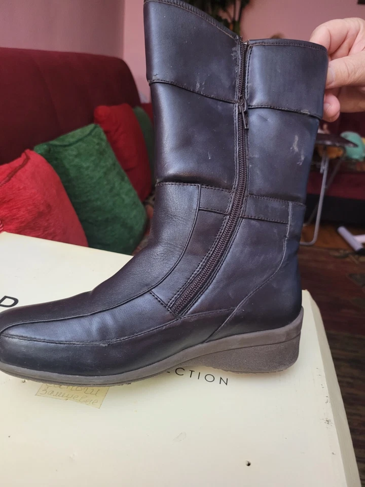 Новый черный кожаный колена молнии натуральный мех ботинки женский размер 7,5 с коробкой - Изображение 2 из 4