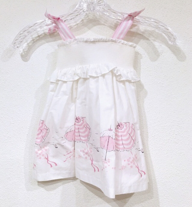 Janie and Jack Pink Umbrella Smocked Sundress Size 6-12 Months EUC-image
