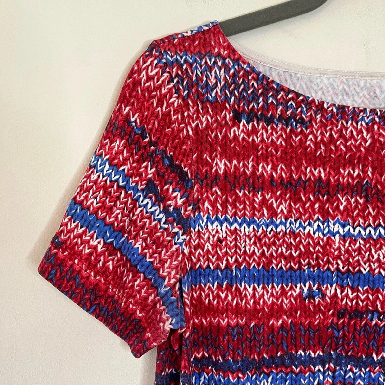 Abito Tory Burch Pima cotone maglia stampa scollo barca tubino rosso bianco blu piccolo