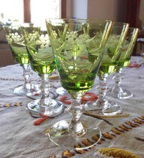 Gläser-Set Likör 6 Teile Lyngby Glaswerk Dänisch grüne Kuppa 128 mm, 1950-1999