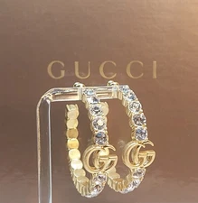 GUCCI CRYSTAL GG HOOP EARRINGS - Box & Dust Pouch Included