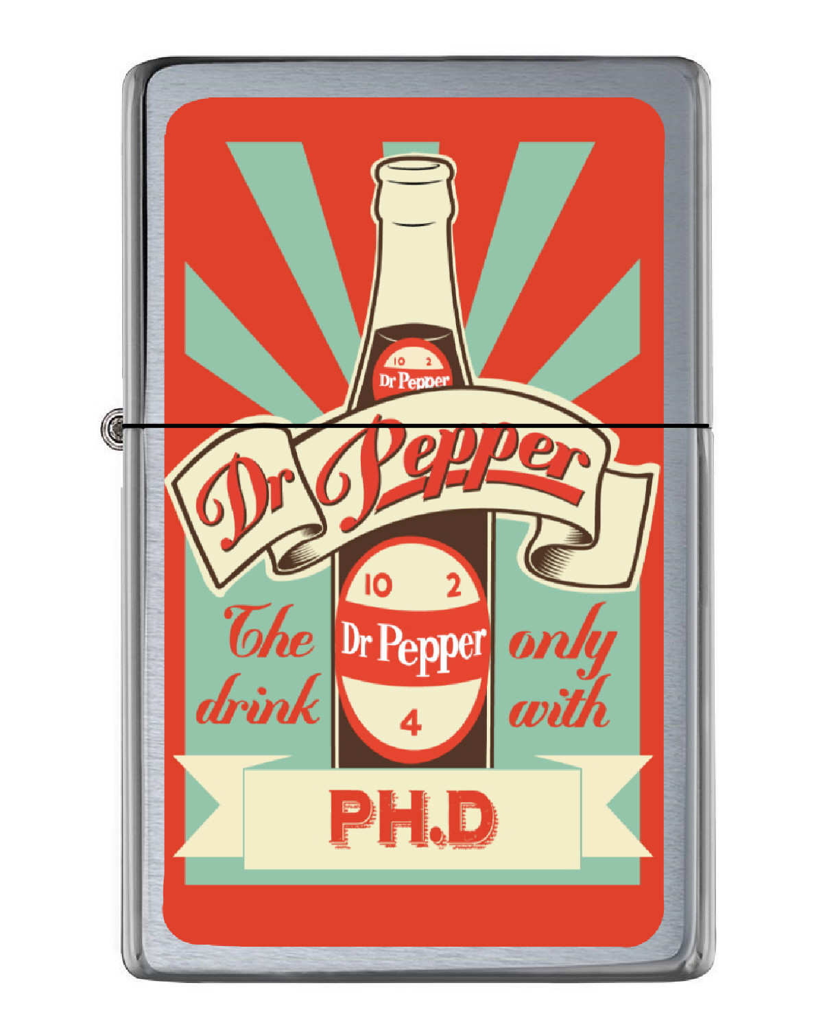 Retro Dr. Pepper Bottle Ad Flip Top Lighter Brushed Chrome w