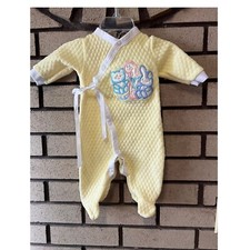 Tiny Toes Quilted Footed Pajamas Vintage Animal Applique Yellow Sleepwear Small