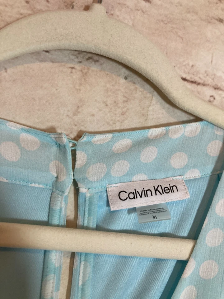 Vestido Calvin Klein de Gasa para Mujer 16 Turquesa Lunares Volantes Maxi Halter Plus Foto 2 de 4