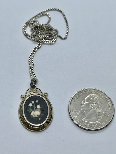 Antique Pieter Dura Micro Mosaic Tulip & Rose Flower Pendant Necklace AS IS - Picture 8 of 10