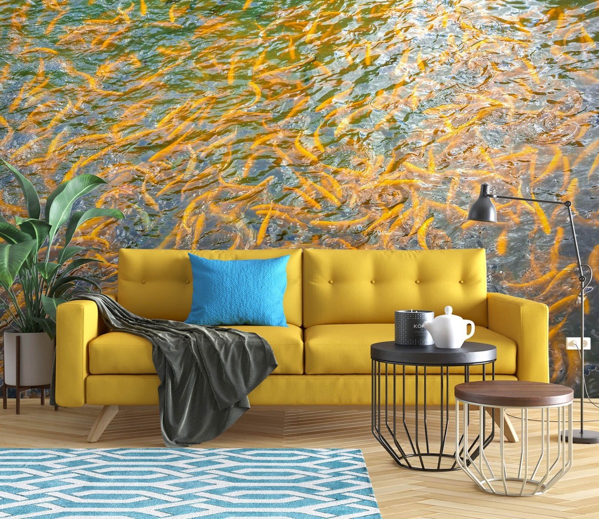 Papier Peint 3D Auto-adhésif Koi H7181 – Déco Murale Poisson Japonais – Amovible