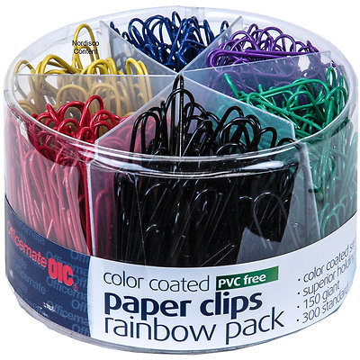 Officemate OIC 97227 Color Coated Paper Clips, Rainbow Pack of 450 ...