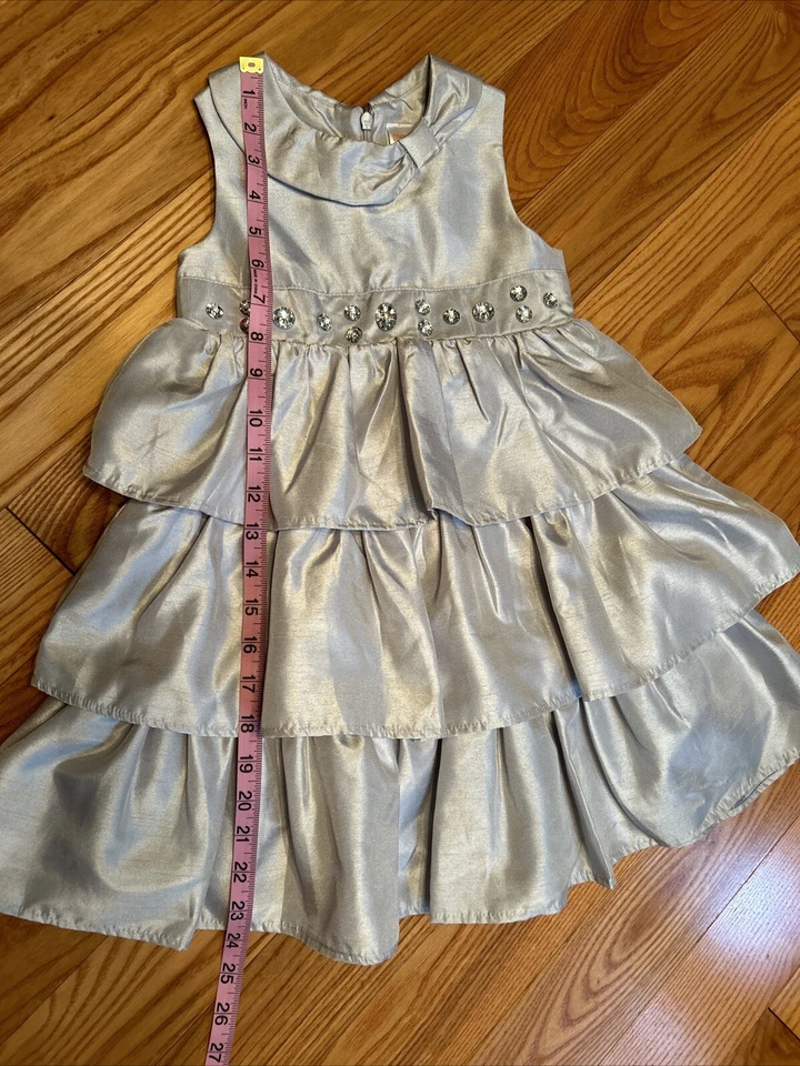 Conjunto Gymboree Vestido Plateado (Talla 5T) Negro Imitación Piel Chaqueta (XS 4) Vacaciones Formal  Foto 4 de 4