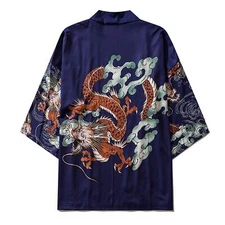 Niepce Unisex Flying Dragon Japanese Kimono Graphic Short Sleeves Cardigan Shirt