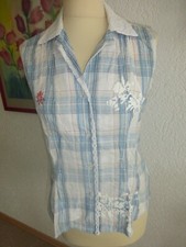 Blue Willis Bluse Gr. S blau/weiß gestreift-kariert ohne Arm mit Spitzengraken 