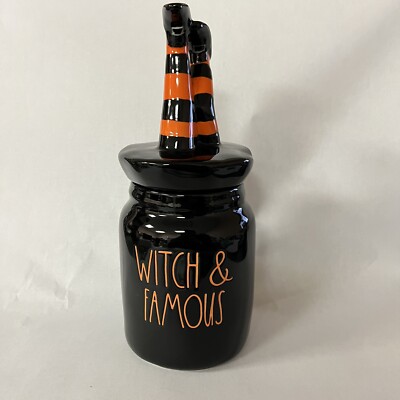 Rae Dunn Halloween Witch And Famous Canister With Leg Topper Black Orange