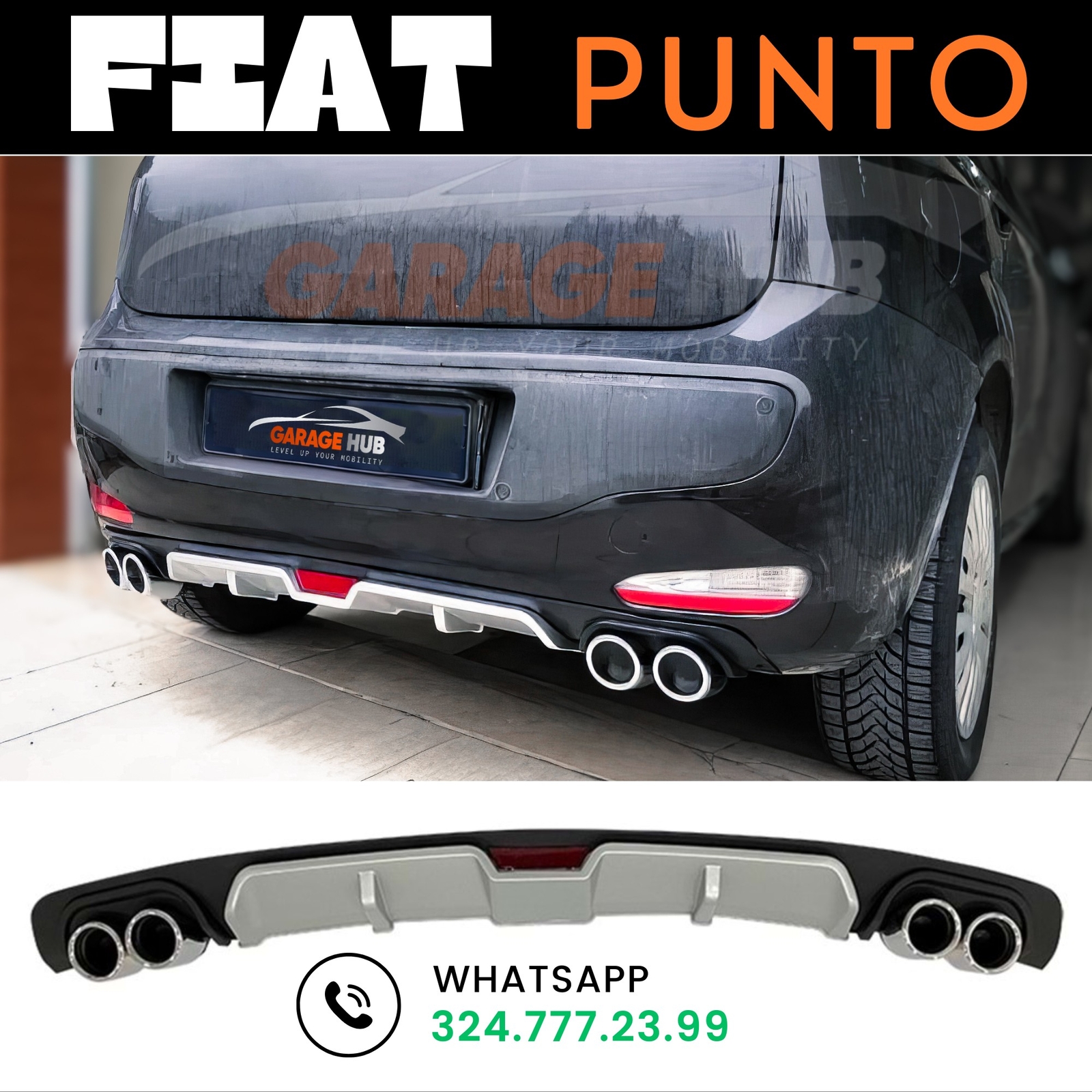 DIFFUSORE POSTERIORE DOPPIO SCARICO FIAT PUNTO EVO GRANDE PUNTO SOTTO PARAURTI