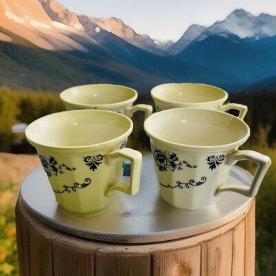 Iroquois China By Fridolin Cups Coffee Tea Ceramic Blue  Set Of 4