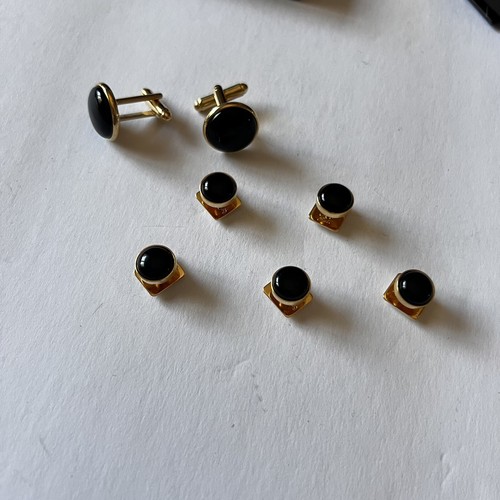 OX & BULL GOLD AND ONYX CUFF LINKS AND SHIRT STUDS SET NWT - Picture 11 of 19