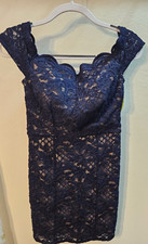 Navy/Nude Lace Dress Glittery Size 5 Small Off Shoulder Gorgeous NWT Womens Jr.