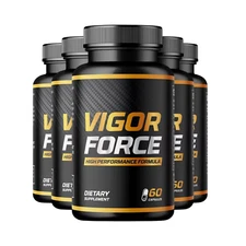 5-Pack Vigor Force Male Pills - Supports Mens Vitality & Energy - 300 Capsules