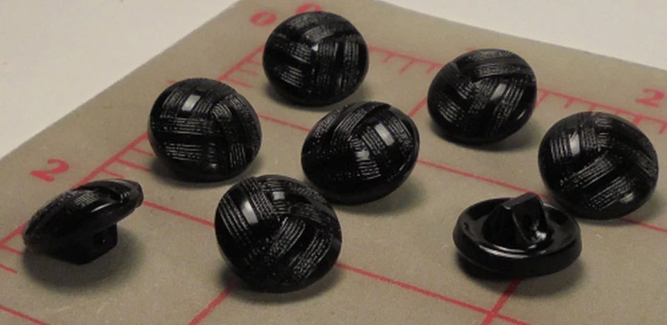 500 Vintage Sm Czech Glass Shank Button Black Folded Texture Design 1/2" 14mm#19 - Image 4 of 4