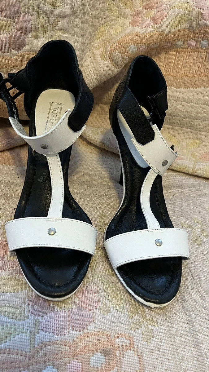 Top Shop High Heels Black and White Sandals 37 6 1 2