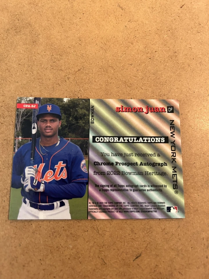 2022 Bowman Heritage Gold Refractor Simon Juan Auto  11/50 - Image 2 of 2