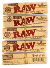 5 booklets x RAW CONNOISSEUR Organic Natural UNREFINED Rolling papers + TIPS