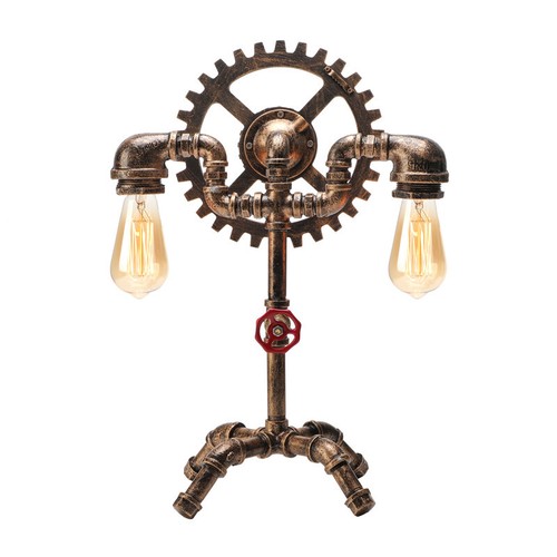 Antique Desk Light Metal 2 Lights Pipe Steampunk Desk Lamp Edison Bulb Bedside - Picture 3 of 7