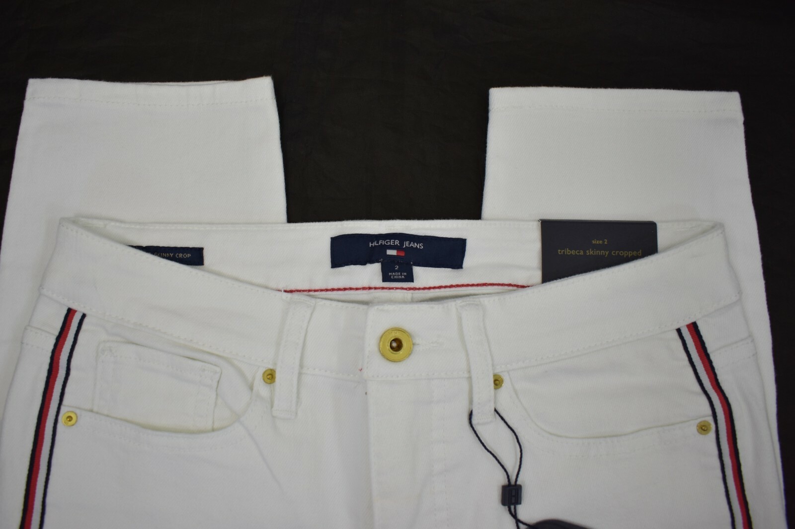 Tommy Hilfiger Women's Essential Cropped Stripe Jean White  sz 2 NWT image 9