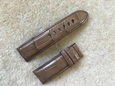 24mm/22mm Brown Alligator Crocodile Embossed Leather Watch Strap Band
