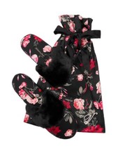 VICTORIAS SECRET SIGNATURE SATIN SLIPPERS DUST BAG BLACK PINK FLORAL S M L NWT