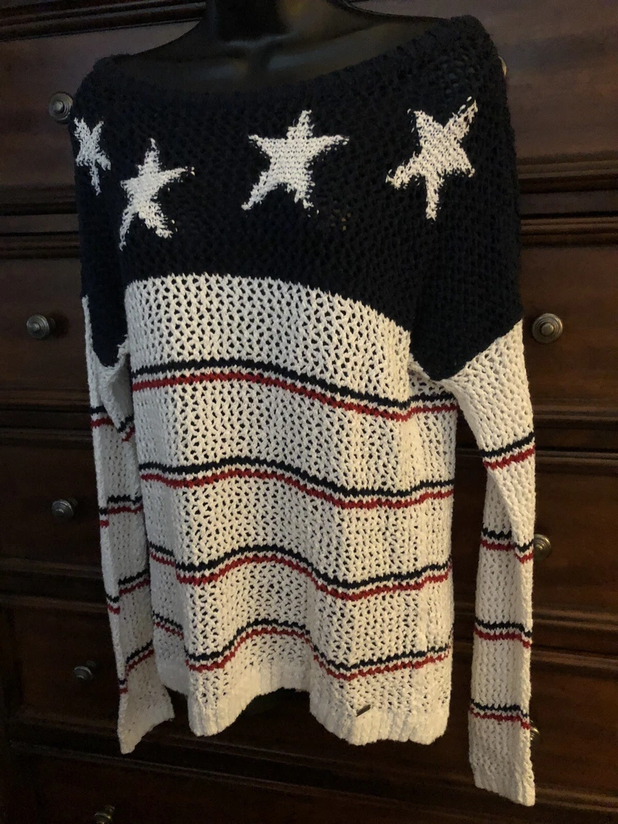 Hollister Red White Blue Stars Stipes Sweater Top Sz Medium M