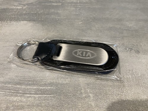 Kia Black Leather Key Ring Key Chain Fob Silver Etched Brand New - Picture 4 of 7