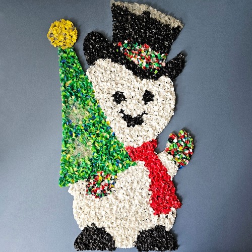 Vintage 18" Snowman with Christmas Tree Melted Popcorn Plastic Wall Decor