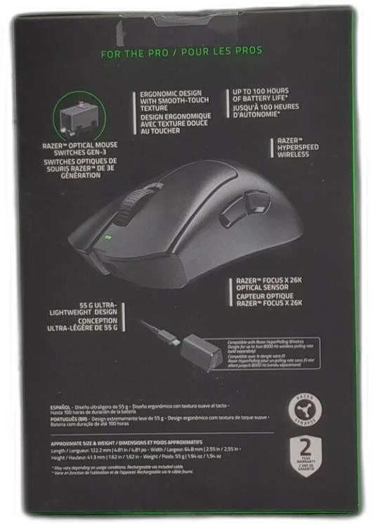 Razer Deathadder V3 Hyperspeed Wireless Gaming Mouse: 55g Lightweight - Usb C - Image 2 of 4