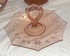 Vintage Pink Depression Glass Octagon Serving Plate with Etched Floral & Handle